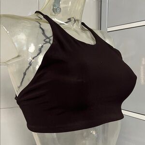 Espresso Brown Back Laced Slinky Halter Bralette Top M NWT